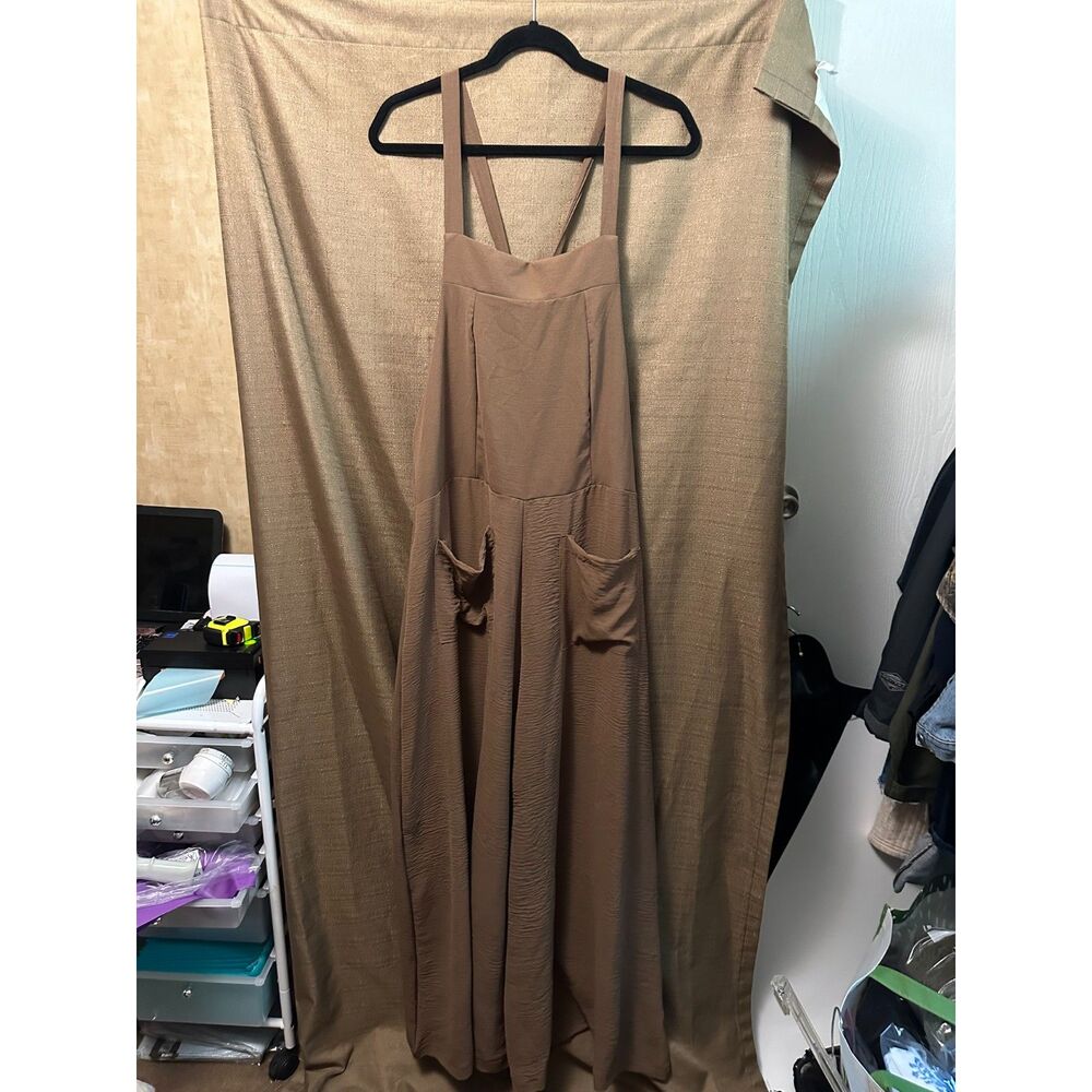 NWT Everyday Chic Boutique Good Day Drawstring Jumpsuit Chocolate Size Medium